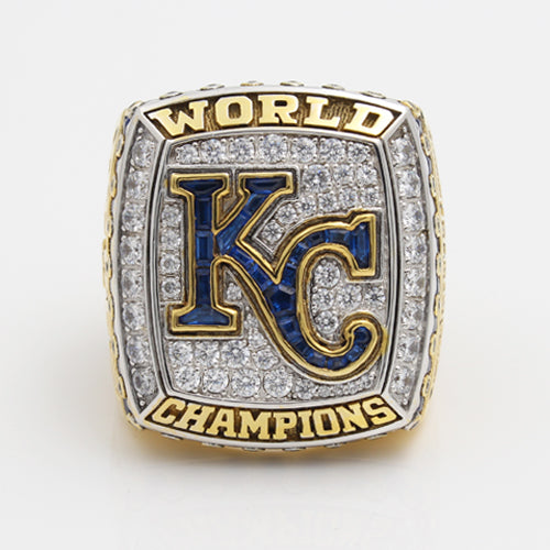 Kansas City Royals 2015 World Series MLB Championship Ring   Plating with dark blue cubic zirconias