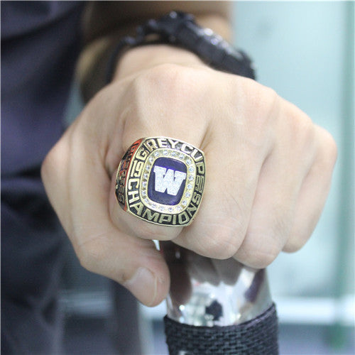 Custom Winnipeg Blue Bombers 1990 CFL 78th Grey Cup Championship Ring With Dark Blue Synthetic Sapphire