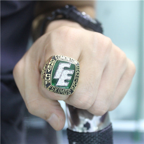 Custom Edmonton Eskimos 1987 CFL 75th Grey Cup Championship Ring With Dark Green Chrysoprase