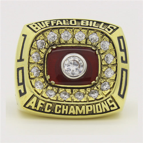 Buffalo Bills 1990 American Football Championship Ring With Red Ruby