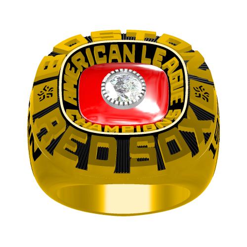 Custom Boston Red Sox 1975 American League Championship Ring With Red Garnet