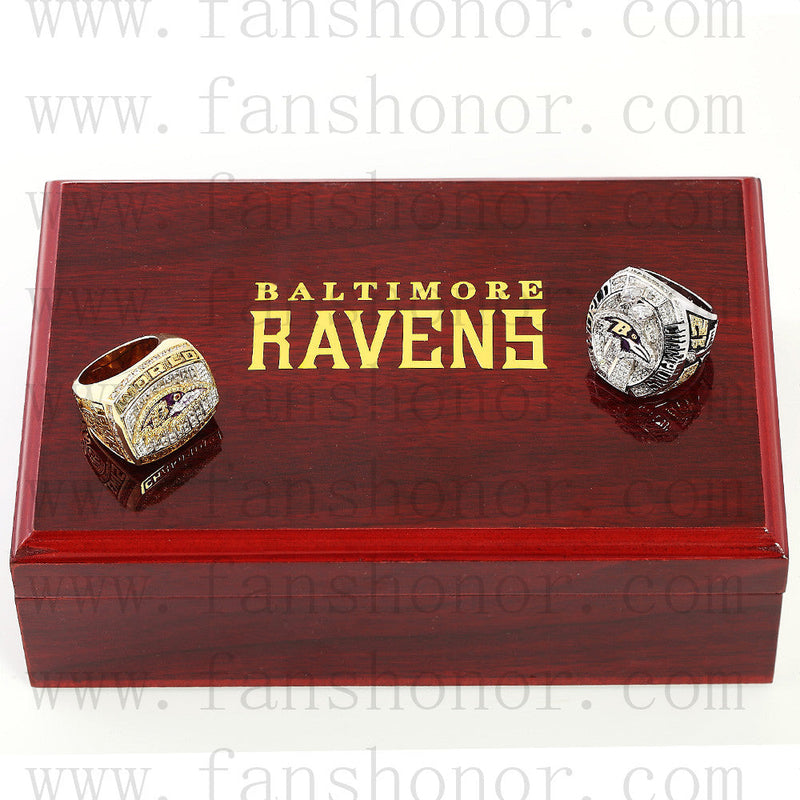 Customized Baltimore Ravens NFL Championship Rings Set Wooden Display Box Collections
