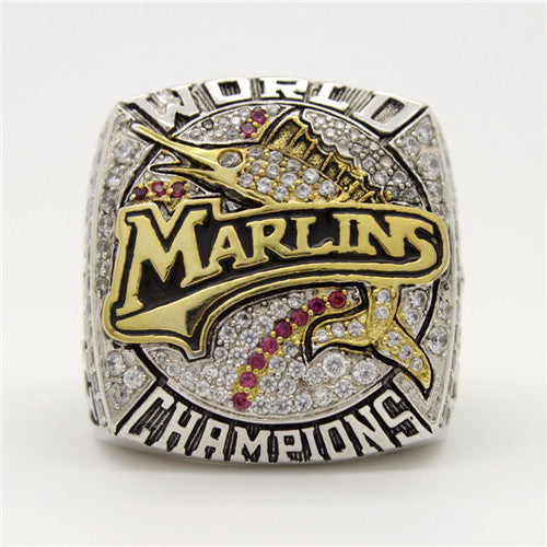 Florida Marlins (Miami Marlins) 2003 World Series MLB Championship Ring 18K Gold Plating With Red Ruby