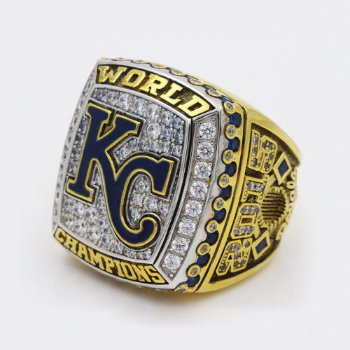Kansas City Royals 2015 World Series MLB Championship Ring 18K Gold Plating with dark blue enamel