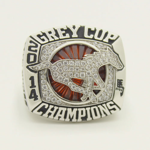 Custom Calgary Stampeders 2014 CFL 102nd Grey Cup Championship Ring With Red Ruby