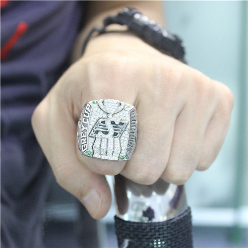 Custom Saskatchewan Roughriders 2013 CFL 101st Grey Cup Championship Ring With Light Green Crystals