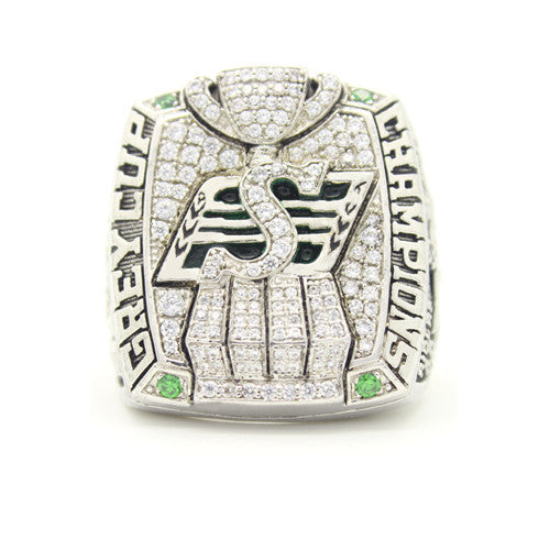 Custom Saskatchewan Roughriders 2013 CFL 101st Grey Cup Championship Ring With Light Green Crystals