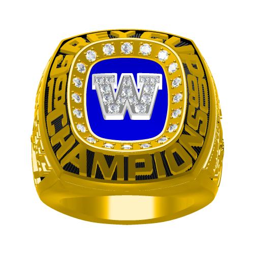 Custom Winnipeg Blue Bombers 1990 CFL 78th Grey Cup Championship Ring With Dark Blue Synthetic Sapphire