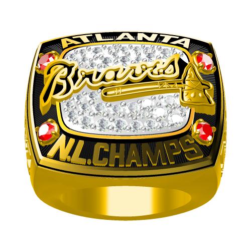 Custom Atlanta Braves 1996 National League Championship Ring With Red Ruby