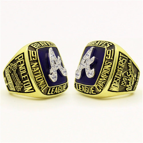 Custom Atlanta Braves 1991 National League Championship Ring With White Rock Crystal