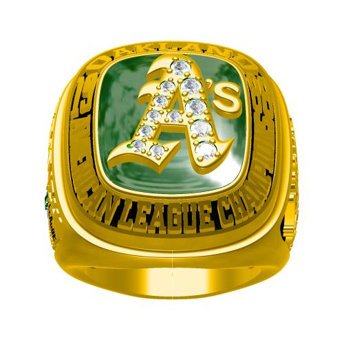 Custom Oakland Athletics 1988 American League Championship Ring With Green Chrysoprase