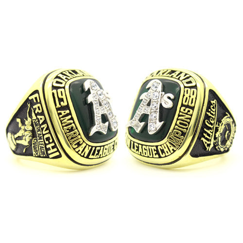 Custom Oakland Athletics 1988 American League Championship Ring With Green Chrysoprase
