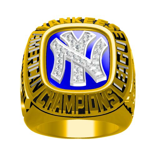 Custom New York Yankees 1981 American League Championship Ring With Blue Synthetic Sapphire