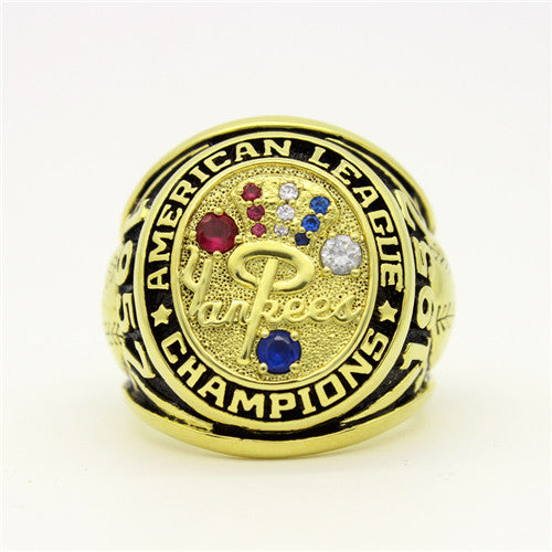 New York Yankees 1958 American League Championship Ring with Blue Sapphire and Red Ruby