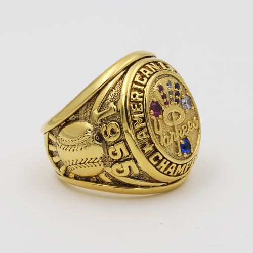 New York Yankees 1955 American League Championship Ring with Blue Sapphire and Red Ruby