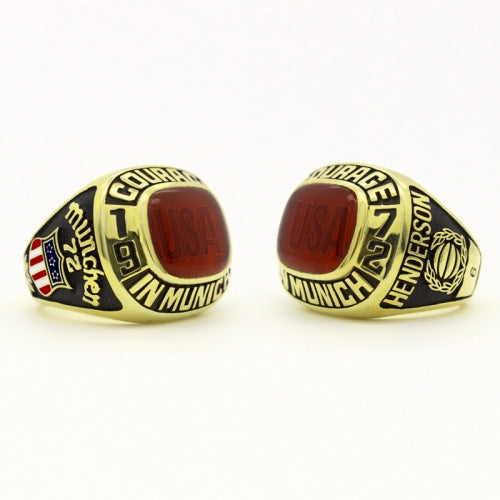 Custom USA Team 1972 Summer Olympics Basketball Championship Ring With Red Ruby