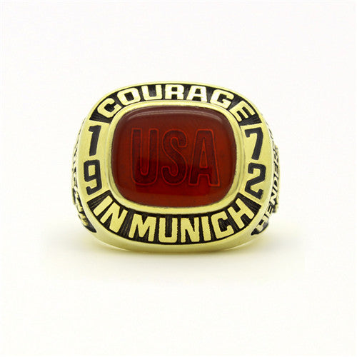 Custom USA Team 1972 Summer Olympics Basketball Championship Ring With Red Ruby