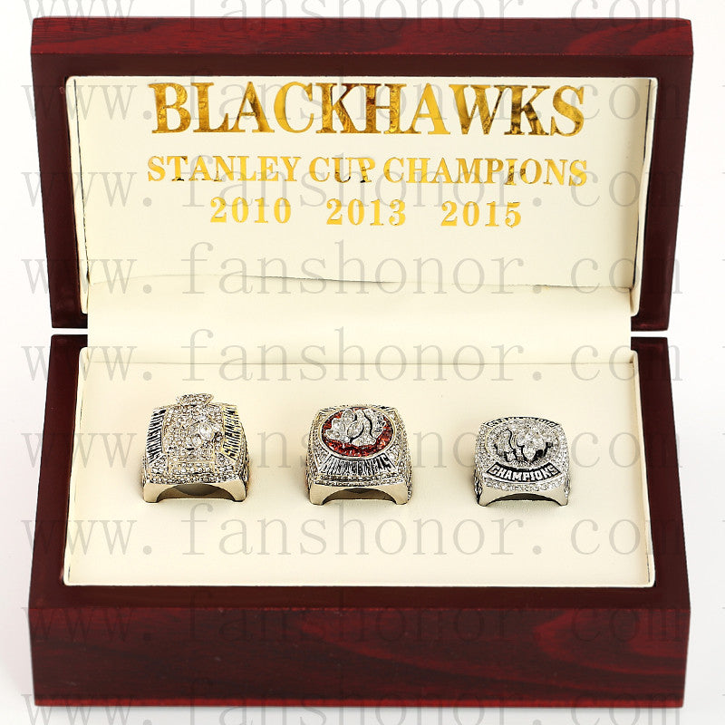 Customized Chicago Blackhawks NHL Championship Rings Set Wooden Display Box Collections