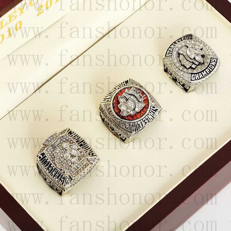 Customized Chicago Blackhawks NHL Championship Rings Set Wooden Display Box Collections