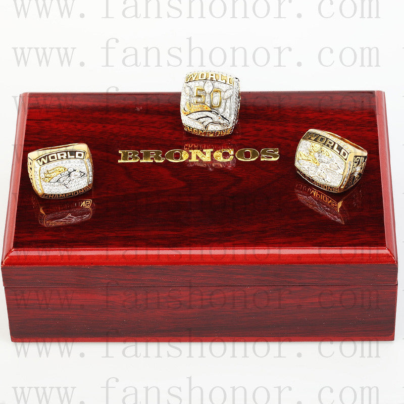Customized Denver Broncos NFL Championship Rings Set Wooden Display Box Collections