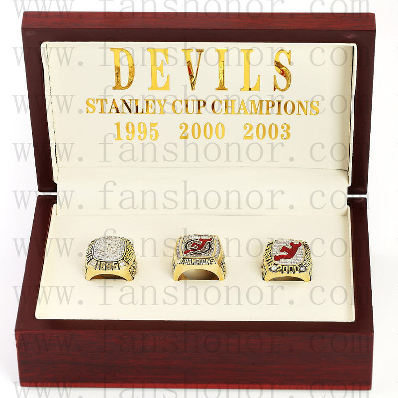 Customized New Jersey Devils NHL Championship Rings Set Wooden Display Box Collections