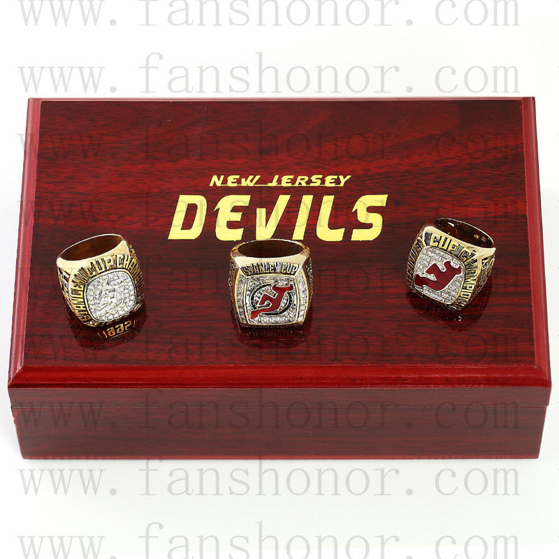 Customized New Jersey Devils NHL Championship Rings Set Wooden Display Box Collections