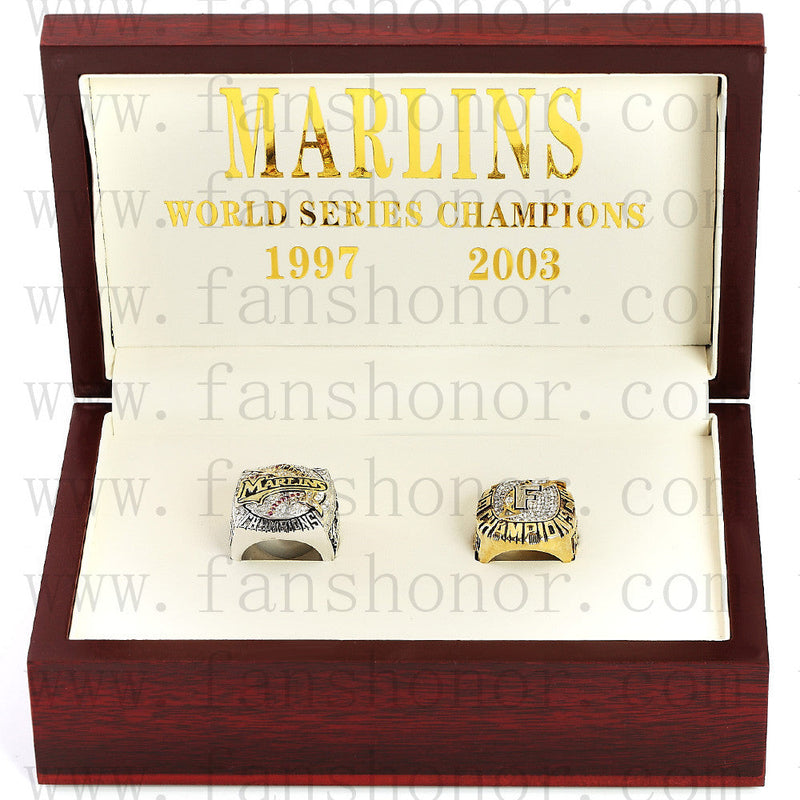 Customized Florida Marlins MLB Championship Rings Set Wooden Display Box Collections