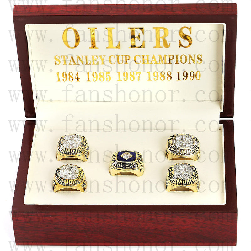 Customized Edmonton Oilers NHL Championship Rings Set Wooden Display Box Collections