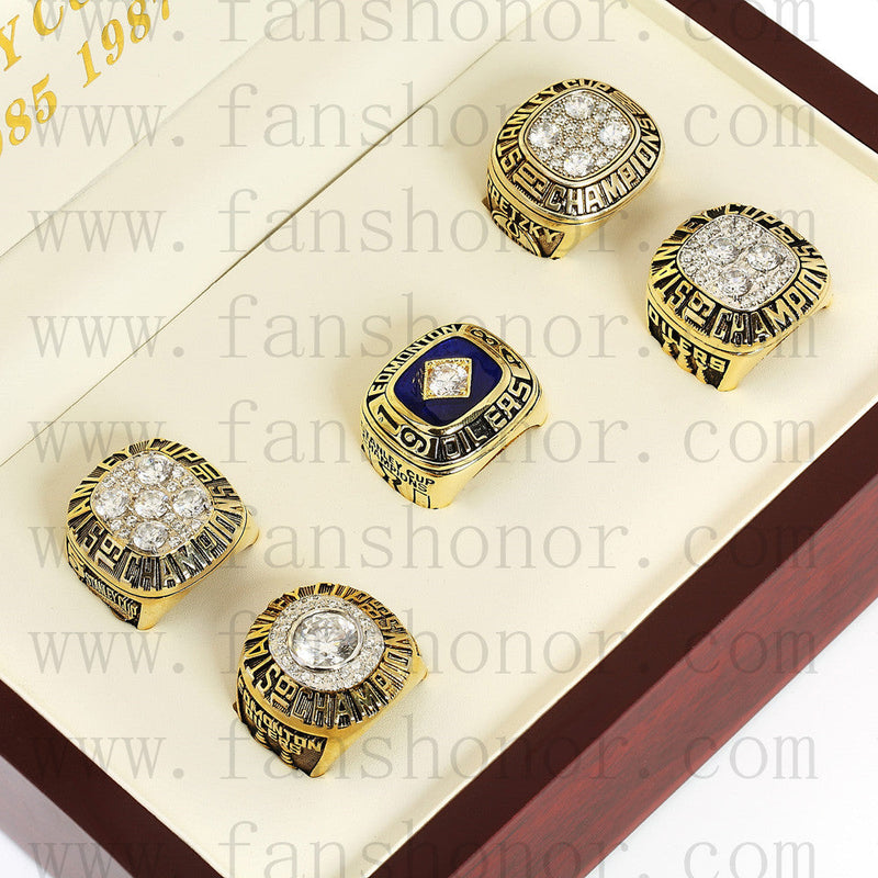 Customized Edmonton Oilers NHL Championship Rings Set Wooden Display Box Collections