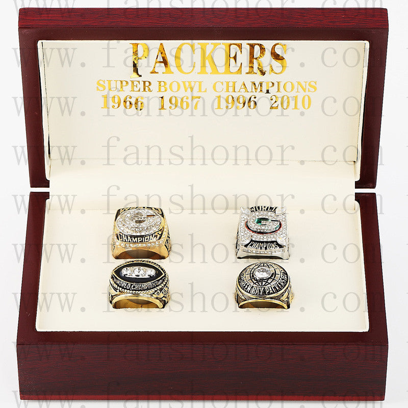 Customized Green Bay Packers NFL Championship Rings Set Wooden Display Box Collections