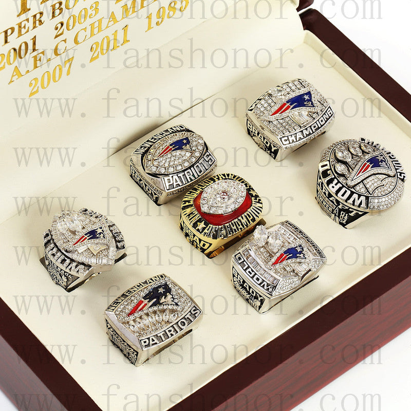 Customized New England Patriots NFL Championship Rings Set Wooden Display Box Collections