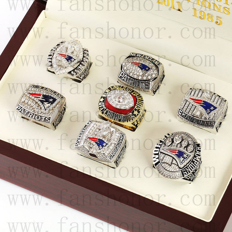 Customized New England Patriots NFL Championship Rings Set Wooden Display Box Collections