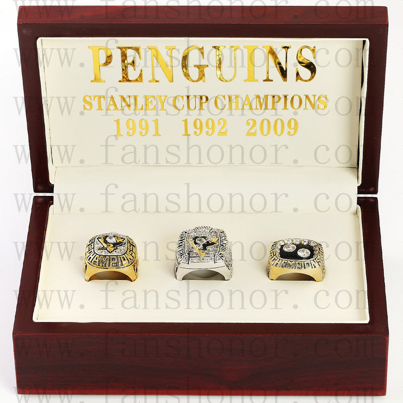 Customized Pittsburgh Penguins NHL Championship Rings Set Wooden Display Box Collections