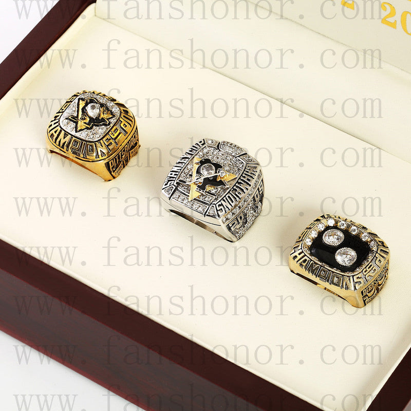 Customized Pittsburgh Penguins NHL Championship Rings Set Wooden Display Box Collections