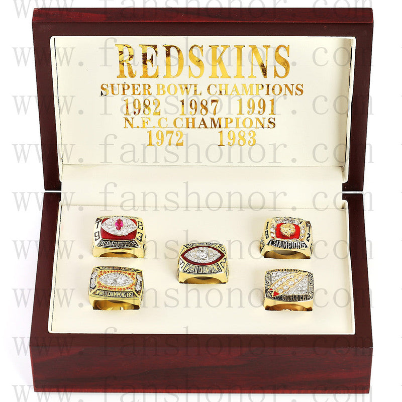 Customized Washington Redskins NFL Championship Rings Set Wooden Display Box Collections