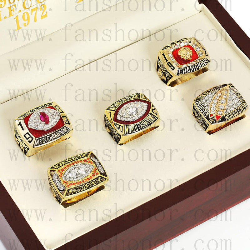 Customized Washington Redskins NFL Championship Rings Set Wooden Display Box Collections