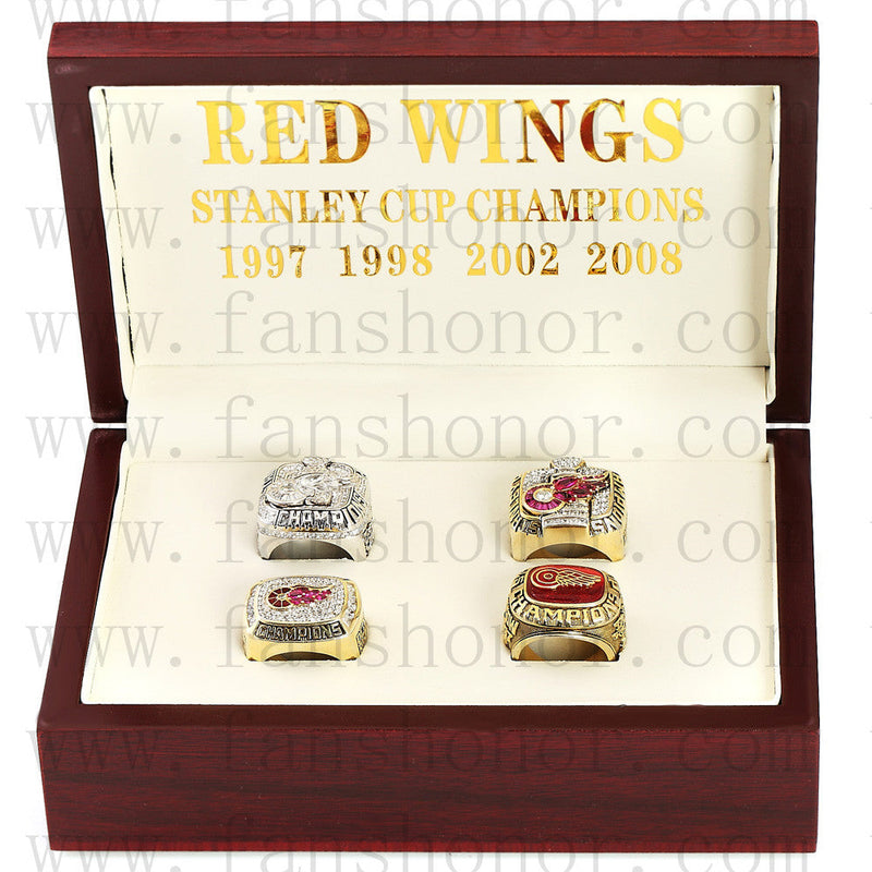 Customized Detroit Red Wings NHL Championship Rings Set Wooden Display Box Collections