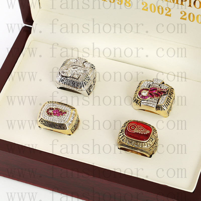 Customized Detroit Red Wings NHL Championship Rings Set Wooden Display Box Collections