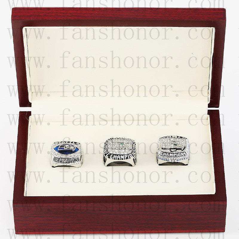 Customized Seattle Seahawks NFL NFC Championship Rings Set Wooden Display Box Collections
