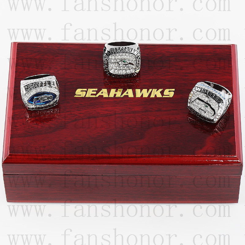 Customized Seattle Seahawks NFL NFC Championship Rings Set Wooden Display Box Collections
