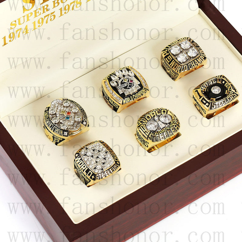 Customized Pittsburgh Steelers NFL Championship Rings Set Wooden Display Box Collections